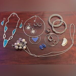 Silver and Blue Jewelry Set Bundle